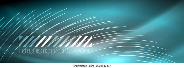 Líneas brillantes neón, energía mágica y fondo de movimiento de luz. Plantilla de fondo de pantalla