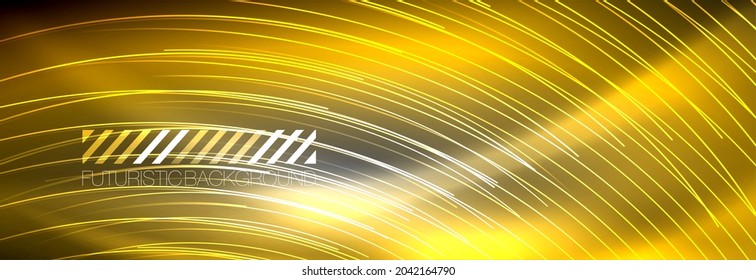 Líneas brillantes neón, energía mágica y fondo de movimiento de luz. Plantilla de fondo de pantalla