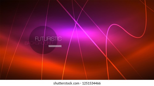 Neon glowing magic background, neon banner, night sky wallpaper. Magic light vector effect. Christmas abstract pattern.