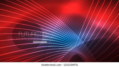 Neon glowing magic background, neon banner, night sky wallpaper. Magic light vector effect. Christmas abstract pattern.