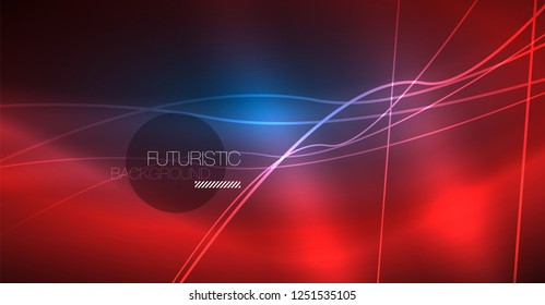 Neon glowing magic background, neon banner, night sky wallpaper. Magic light vector effect. Christmas abstract pattern.