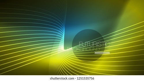 Neon glowing magic background, neon banner, night sky wallpaper. Magic light vector effect. Christmas abstract pattern.