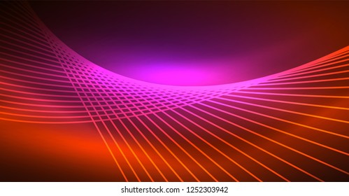 Neon glowing magic background, neon banner, night sky wallpaper. Magic light vector effect. Christmas abstract pattern.