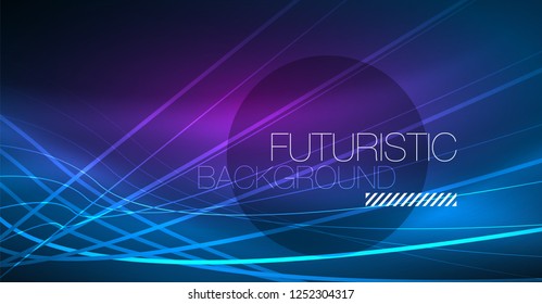 Neon glowing magic background, neon banner, night sky wallpaper. Magic light vector effect. Christmas abstract pattern.