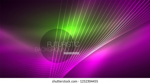 Neon glowing magic background, neon banner, night sky wallpaper. Magic light vector effect. Christmas abstract pattern.