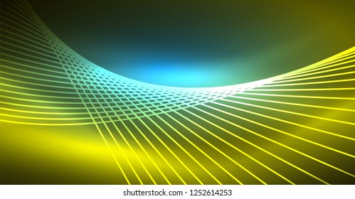 Neon glowing magic background, neon banner, night sky wallpaper. Magic light vector effect. Christmas abstract pattern.