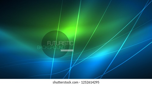 Neon leuchtend magischer Hintergrund, Neonbanner, Nachthimmelhintergrund. Magischer Licht-Vektoreffekt. Abstraktes Weihnachtsmuster.