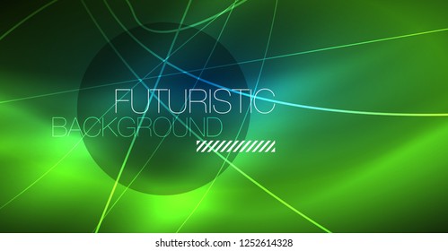 Neon glowing magic background, neon banner, night sky wallpaper. Magic light vector effect. Christmas abstract pattern.