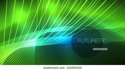 Neon glowing magic background, neon banner, night sky wallpaper. Magic light vector effect. Christmas abstract pattern.