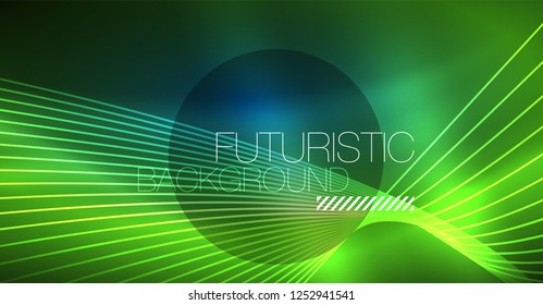 Neon glowing magic background, neon banner, night sky wallpaper. Magic light vector effect. Christmas abstract pattern.