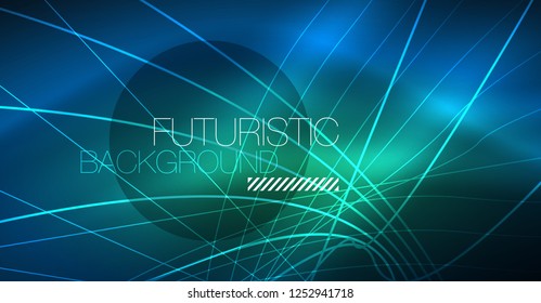 Neon glowing magic background, neon banner, night sky wallpaper. Magic light vector effect. Christmas abstract pattern.