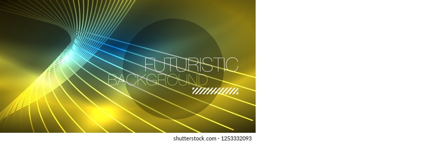 Neon glowing magic background, neon banner, night sky wallpaper. Magic light vector effect. Christmas abstract pattern.