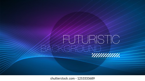Neon glowing magic background, neon banner, night sky wallpaper. Magic light vector effect. Christmas abstract pattern.