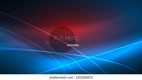 Neon glowing magic background, neon banner, night sky wallpaper. Magic light vector effect. Christmas abstract pattern.