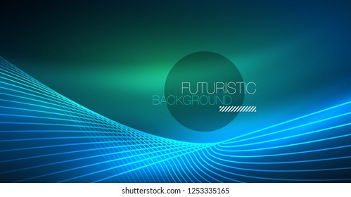 Neon glowing magic background, neon banner, night sky wallpaper. Magic light vector effect. Christmas abstract pattern.