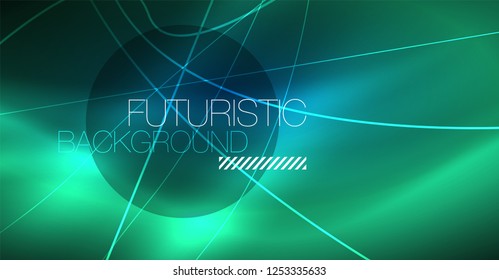 Neon glowing magic background, neon banner, night sky wallpaper. Magic light vector effect. Christmas abstract pattern.