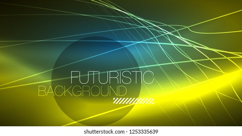Neon glowing magic background, neon banner, night sky wallpaper. Magic light vector effect. Christmas abstract pattern.