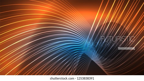 Neon glowing magic background, neon banner, night sky wallpaper. Magic light vector effect. Christmas abstract pattern.
