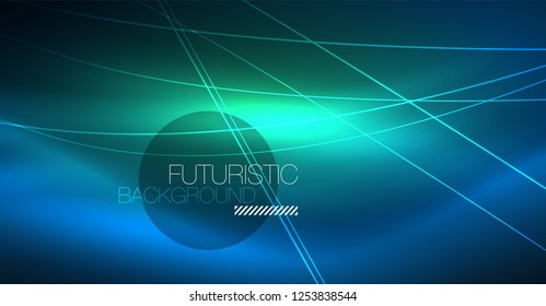 Neon glowing magic background, neon banner, night sky wallpaper. Magic light vector effect. Christmas abstract pattern.