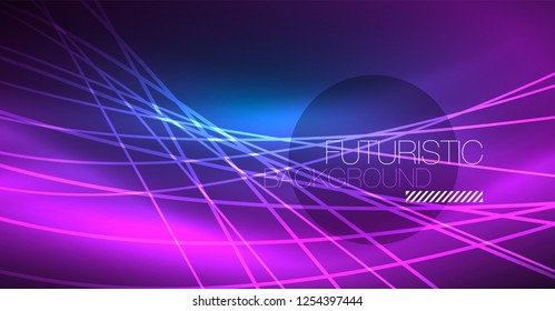 Neon glowing magic background, neon banner, night sky wallpaper. Magic light vector effect. Christmas abstract pattern.