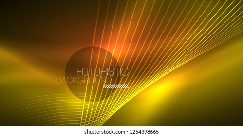 Neon glowing magic background, neon banner, night sky wallpaper. Magic light vector effect. Christmas abstract pattern.
