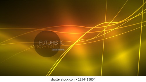 Neon glowing magic background, neon banner, night sky wallpaper. Magic light vector effect. Christmas abstract pattern.