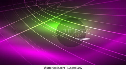 Neon glowing magic background, neon banner, night sky wallpaper. Magic light vector effect. Christmas abstract pattern.