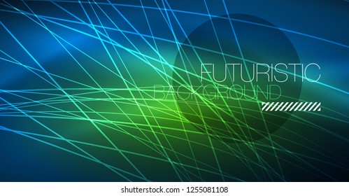 Neon glowing magic background, neon banner, night sky wallpaper. Magic light vector effect. Christmas abstract pattern.