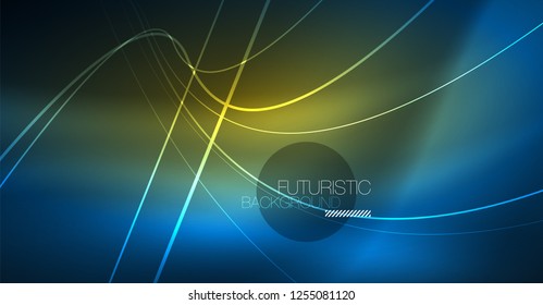 Neon glowing magic background, neon banner, night sky wallpaper. Magic light vector effect. Christmas abstract pattern.