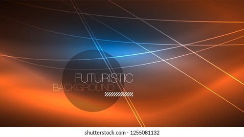 Neon glowing magic background, neon banner, night sky wallpaper. Magic light vector effect. Christmas abstract pattern.