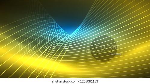Fondo mágico brillante neón, pancarta de neón, papel tapiz de cielo nocturno. Efecto vector de luz mágica. Patrón abstracto de Navidad.