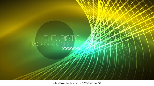 Neon glowing magic background, neon banner, night sky wallpaper. Magic light vector effect. Christmas abstract pattern.