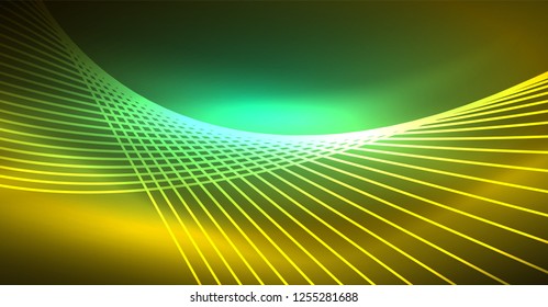 Neon glowing magic background, neon banner, night sky wallpaper. Magic light vector effect. Christmas abstract pattern.
