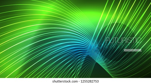 Neon glowing magic background, neon banner, night sky wallpaper. Magic light vector effect. Christmas abstract pattern.