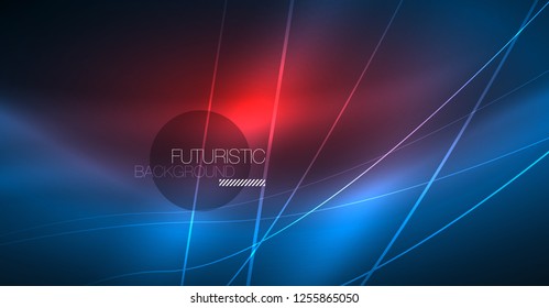 Neon glowing magic background, neon banner, night sky wallpaper. Magic light vector effect. Christmas abstract pattern.