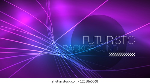 Neon glowing magic background, neon banner, night sky wallpaper. Magic light vector effect. Christmas abstract pattern.