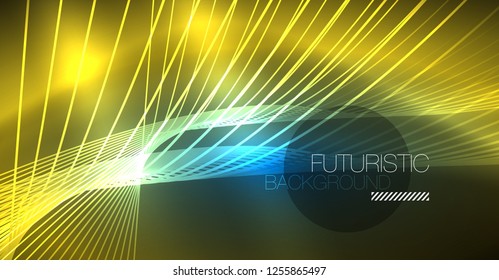 Neon glowing magic background, neon banner, night sky wallpaper. Magic light vector effect. Christmas abstract pattern.