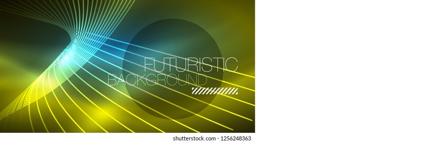 Neon glowing magic background, neon banner, night sky wallpaper. Magic light vector effect. Christmas abstract pattern.