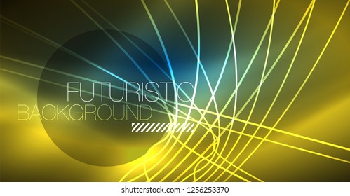 Neon glowing magic background, neon banner, night sky wallpaper. Magic light vector effect. Christmas abstract pattern.