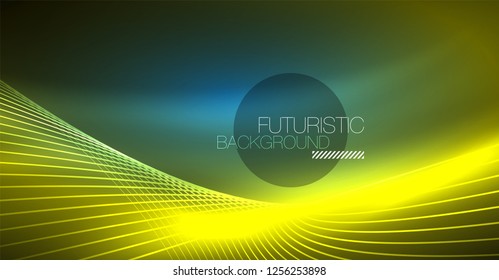 Neon glowing magic background, neon banner, night sky wallpaper. Magic light vector effect. Christmas abstract pattern.