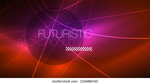 Neon glowing magic background, neon banner, night sky wallpaper. Magic light vector effect. Christmas abstract pattern.