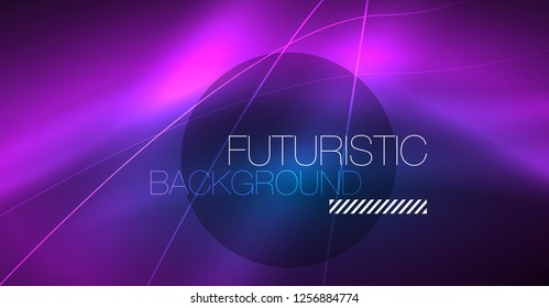 Neon glowing magic background, neon banner, night sky wallpaper. Magic light vector effect. Christmas abstract pattern.