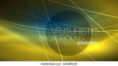 Neon glowing magic background, neon banner, night sky wallpaper. Magic light vector effect. Christmas abstract pattern.