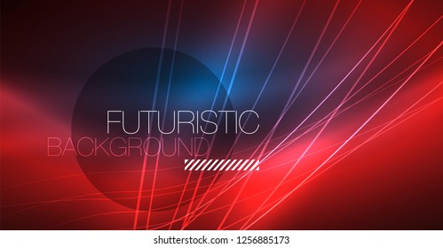 Neon glowing magic background, neon banner, night sky wallpaper. Magic light vector effect. Christmas abstract pattern.