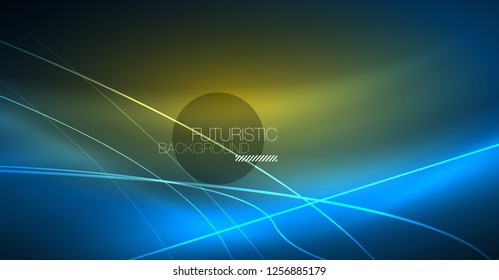 Neon glowing magic background, neon banner, night sky wallpaper. Magic light vector effect. Christmas abstract pattern.