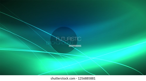 Neon glowing magic background, neon banner, night sky wallpaper. Magic light vector effect. Christmas abstract pattern.