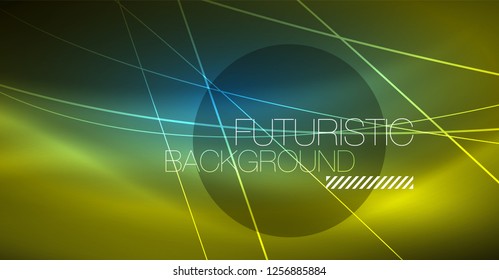 Neon glowing magic background, neon banner, night sky wallpaper. Magic light vector effect. Christmas abstract pattern.