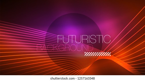 Neon glowing magic background, neon banner, night sky wallpaper. Magic light vector effect. Christmas abstract pattern.