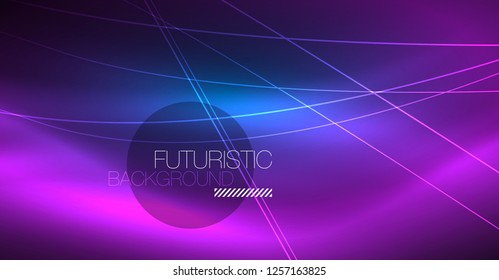 Neon glowing magic background, neon banner, night sky wallpaper. Magic light vector effect. Christmas abstract pattern.