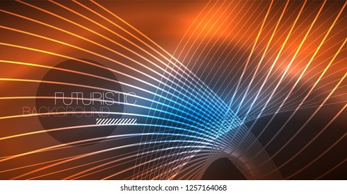 Neon glowing magic background, neon banner, night sky wallpaper. Magic light vector effect. Christmas abstract pattern.